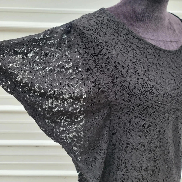 a.n.a Lace Swimsuit Cover-Up Dress Black Stretch Lace Open Back Tie Size S - Picture 2 of 8